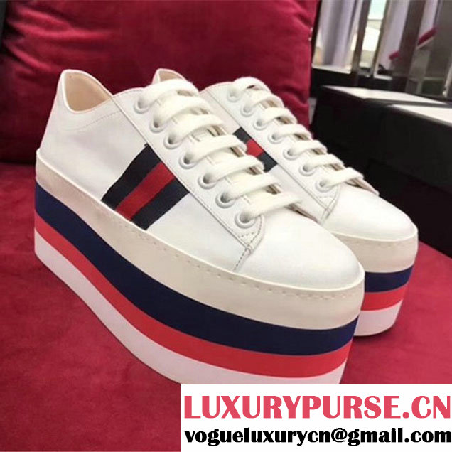 Gucci Peggy Stripe 80mm Platform Sneakers Low Top Sneakers Pre-Fall 2017 Collection White