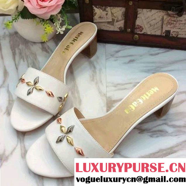 Louis Vuitton Leather Studs 4cm Heel Sandal White 2017 (LG-7020622 )