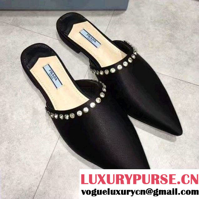 Prada Silk Slipper With Crystal Black 2017 (GD4029-7031624 )