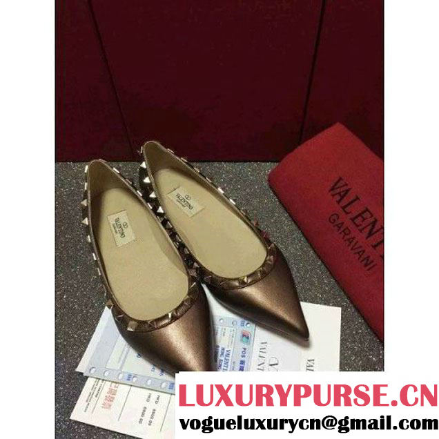 Valentino Smooth Calfskin Rockstud Ballerina Bronzed (GD3015-112750 )