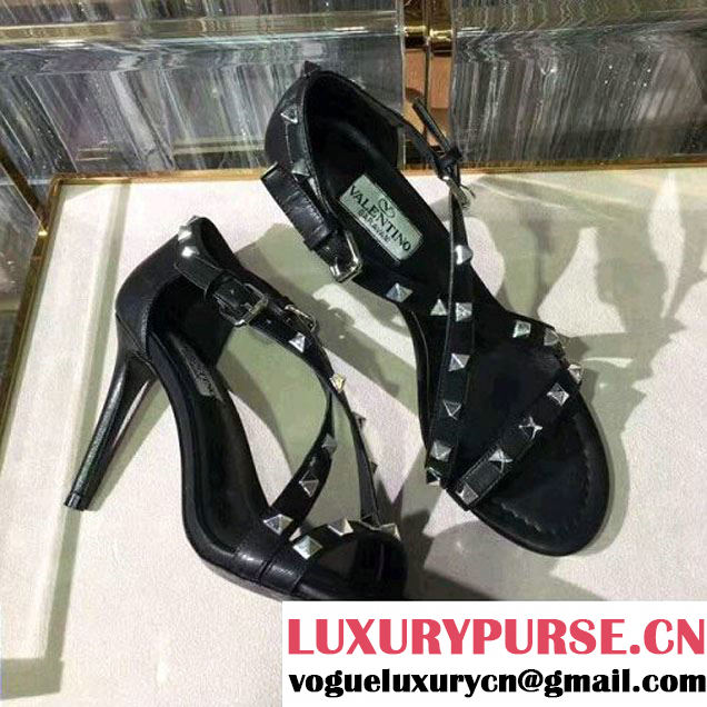 Valentino Rockstud Sandal With 9.5cm Heel Black 2017 (GD3015-7021662 )