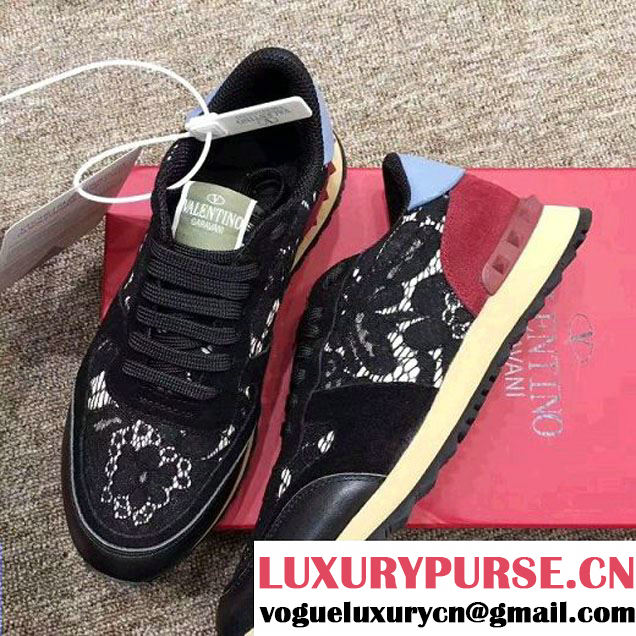 Valentino Rockstud Lace Sneaker For Woman/Men Black/Blue 2017 (YL-7110858 )