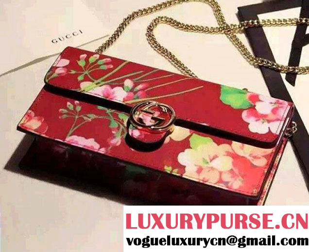 Gucci Icon Gucci Signature Blooms Print Leather Chain Wallet 420088 Red 2016