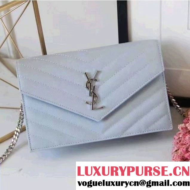 Saint Laurent 393953 Grained Calfskin Monogram Envelope Chain Wallet Sky Blue 2016 (1A130-6081514 )